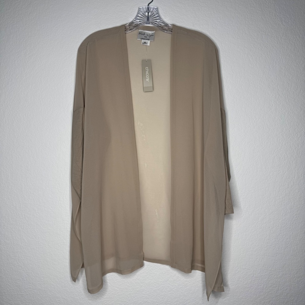 Marla Wynne x Chico's Chiffon Cardigan Sand Beige Open Front Womens‎ Size XS